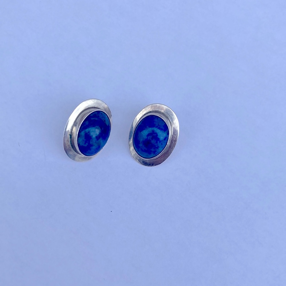 Lapis Lazuli post earrings set in sterling silver with secure plastic backings